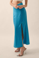 Curve Matte Satin Buttoned Maxi Skirt