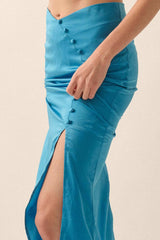 Curve Matte Satin Buttoned Maxi Skirt