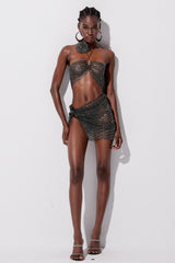 Yoko Rhinestone Mesh Halter Neck Skirt Set