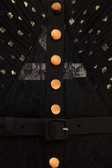 Lace Dot Belted Pleated Maxi Dress