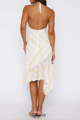 backless Citrus Stripe Midi Dress in ivory