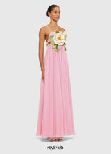 joann Appliqué Camellia Floral Maxi Dress in pink