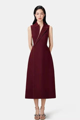 asymmetric collar blazer midi dress in red