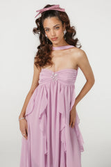 LACE IRREGULAR MAXI DRESS IN Purple