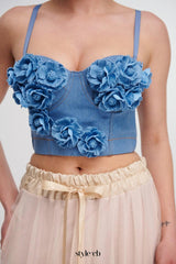 Denim Top With Roses