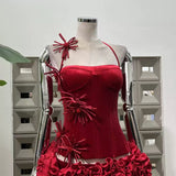 Corset Floral Two Piece Set Mini Dress In Red