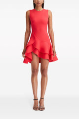tiered ruffle mini dress in red