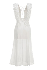 charlotte Pleat Ruffle Maxi Dress in white