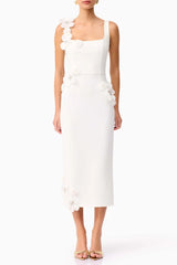 sabrina 3d flower Midi Dress in white