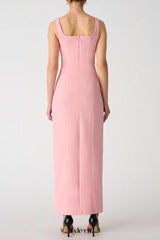 slit bonded crepe gown in pink