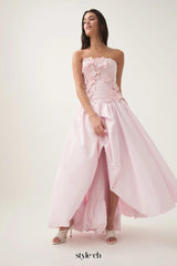 nancy Bubble Hem Maxi Dress in Pastel pink