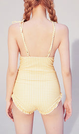 Dava Yellow Drawstring One-Piece Swimsuit