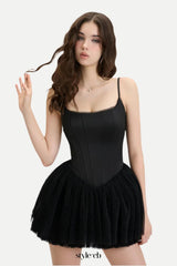 celeste lace bowknot backless mini dress in black