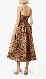Animal Print Crystal Bustier A Line Midi Dress