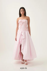 nancy Bubble Hem Maxi Dress in Pastel pink