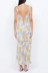 cecilia Chiffon ruffles maxi dress in blue