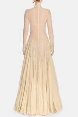 anila Beige mesh long sleeve slim maxi dress