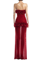 anna 3d flower lace strapless mini Dress in Red