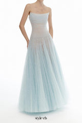 carol Draped Lace Maxi Dress in blue