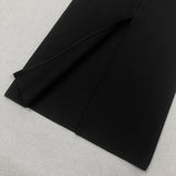 white flower embellished strapless black midi dress