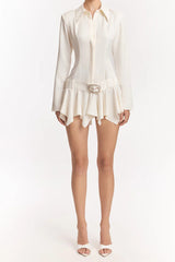 dinah Umbrella tail hem Shirt mini Dress in white