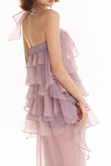 Backless Multi-layer Ruffle slit maxi dress in lilac