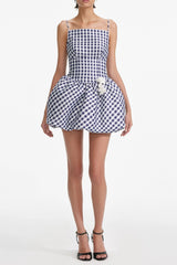 Navy Gingham Taffeta Mini Dress
