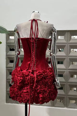 Corset Floral Two Piece Set Mini Dress In Red