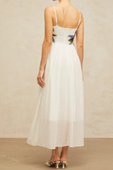 joann Appliqué Camellia Floral Maxi Dress in white