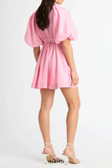 elvira 3D-Petal Belted Mini Shirt Dress in Pink