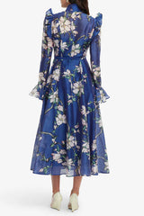 floral print Butterfly Sleeve maxi Dress - Midnight blue