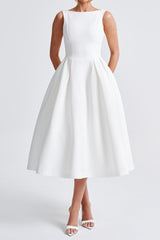 Clarabella sleeveless Midi Dress in white