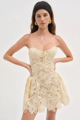 Lace hollow Sleeveless Mini Dress in yellow