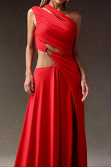 atalanta High Slit Hollowed-out Maxi Dress in red