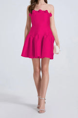 Tina flower strapless mini Dress in rose red