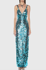 carlin Sequin Deep V Strapless Maxi Dress in blue
