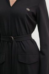 Ribbed V-neck mini dress in black