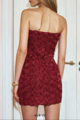 Rosette Tube bodycon mini Dress in red