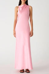 sleeveless backless satin maxi dress in pink