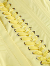 amy flower embellished mini skirt corset set in yellow