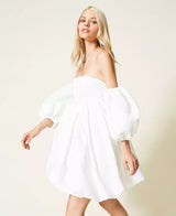 puff sleeve duchesse mini dress in white