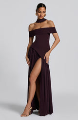 dorothy off-shoulder high slit Maxi Dress - Plum
