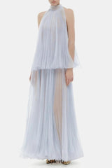 belinda Violet Pleated tulle sleeveless maxi Dress