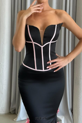 Floral embellished Strapless Maxi Dress in Black