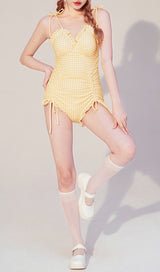 Dava Yellow Drawstring One-Piece Swimsuit