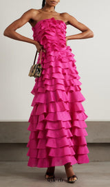 stacey Strapless Layered Maxi Dress in pink