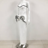 LILLIAN WAIST FLOWER RUFFLE EMBELLISHED CUT OUT MAXI DRESS