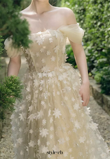 sabrina flower embellished strapless maxi dress in beige