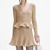 alisa Gold Lurex Peplum Knit Mini Dress