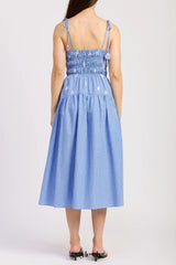 simona Embroidered stripes midi dress in blue